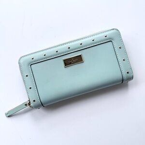 Kate Spade Helena Street Neda Studded Zip Around Wallet Blue Hydrangea Leather